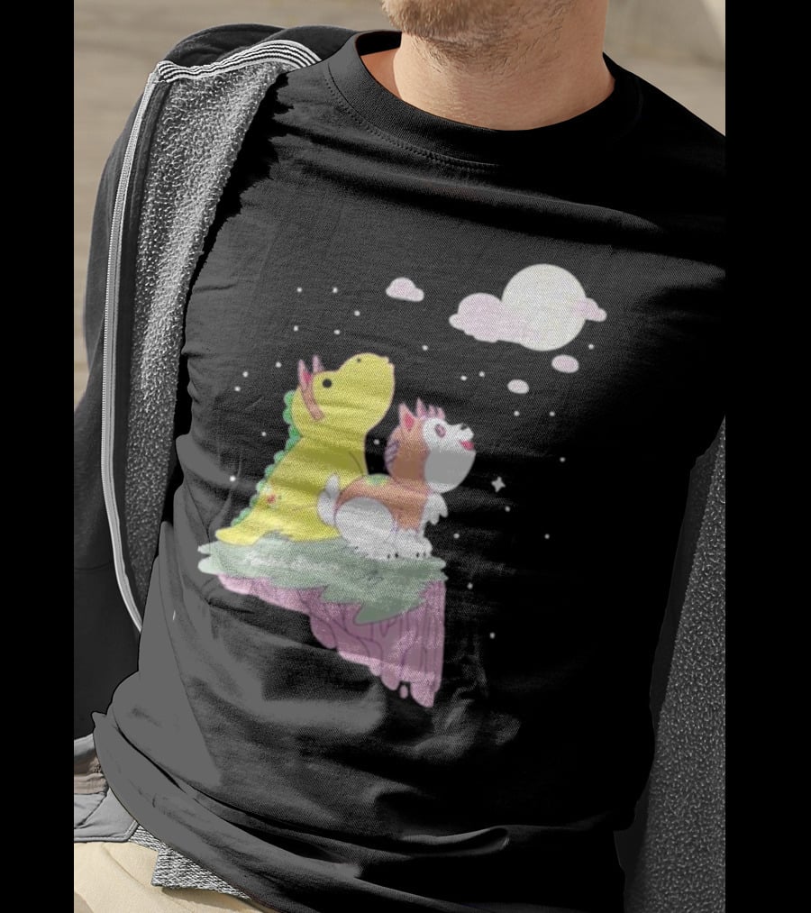 Moriah Elizabeth Howl-O-Ween Cute Dinosaur And Dog Moonlit Night Scene T-Shirt