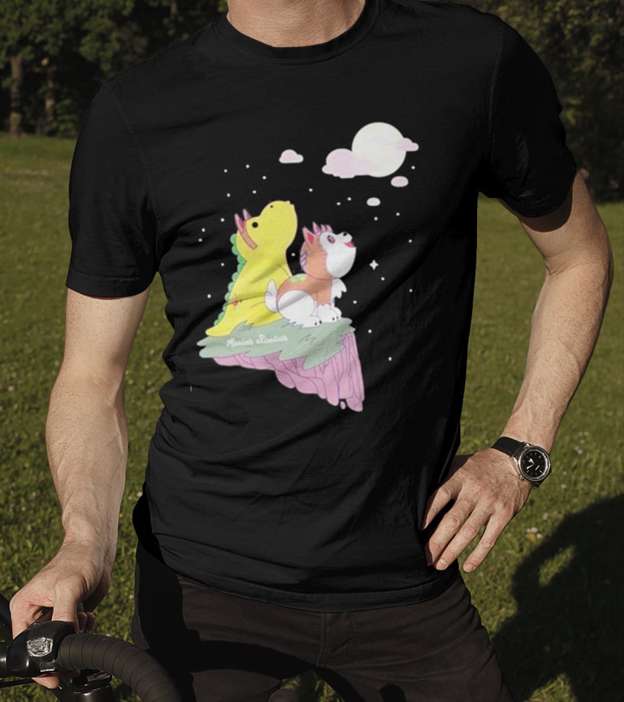 Moriah Elizabeth Howl-O-Ween Cute Dinosaur And Dog Moonlit Night Scene T-Shirt
