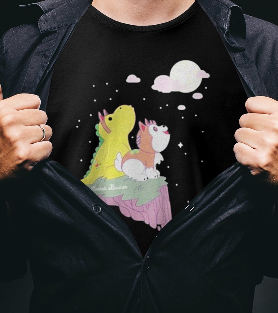 Moriah Elizabeth Howl-O-Ween Cute Dinosaur And Dog Moonlit Night Scene T-Shirt