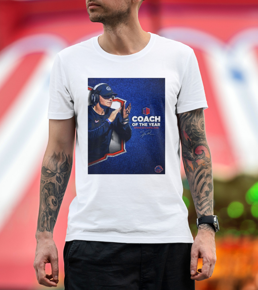 Boise State Broncos Spencer Danielson Coach of the Year Signature with Mountain West T-Shirt