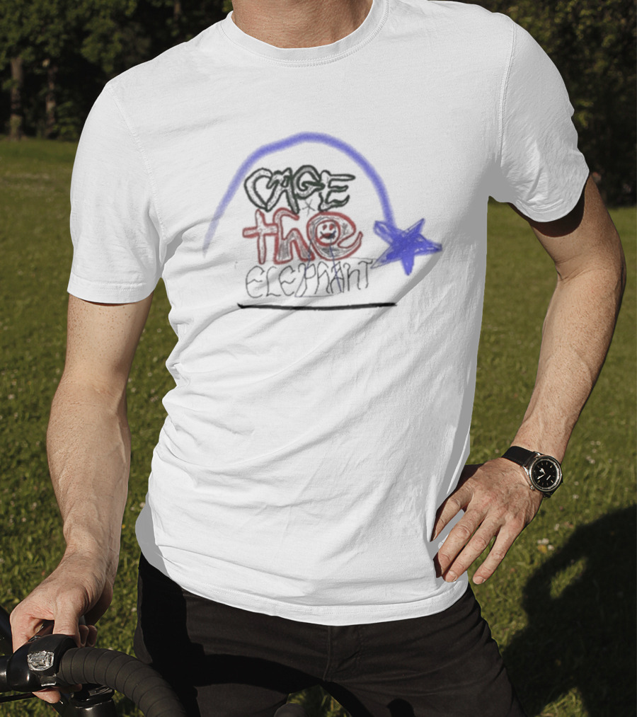 Cage The Elephant Doodle Star Blue Arch Smiley Face T-Shirt