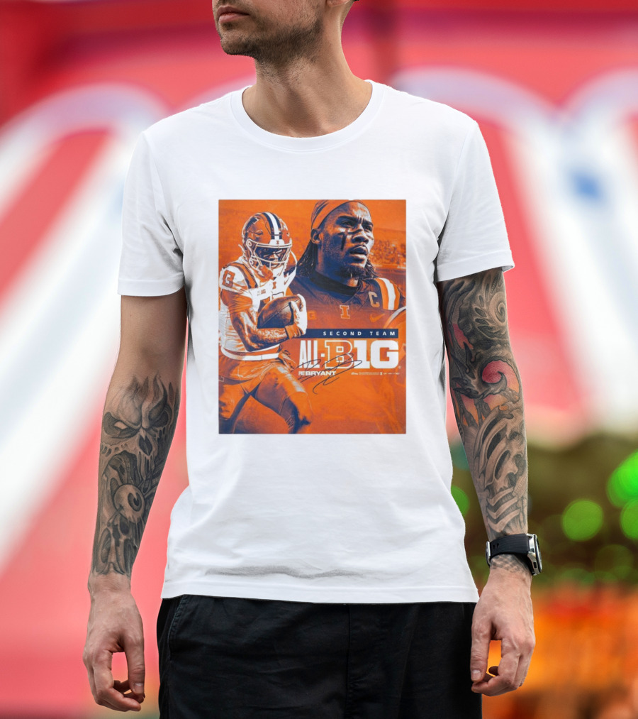 Illinois Fighting Illini Pat Bryant Second Team All-Big Ten 13 Football Signature T-Shirt