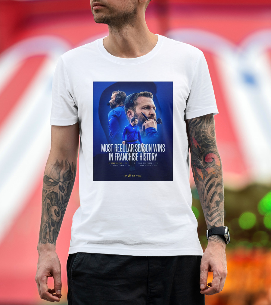 Sean McVay Los Angeles Rams Most Regular Season Wins in Franchise History 76 T-Shirt