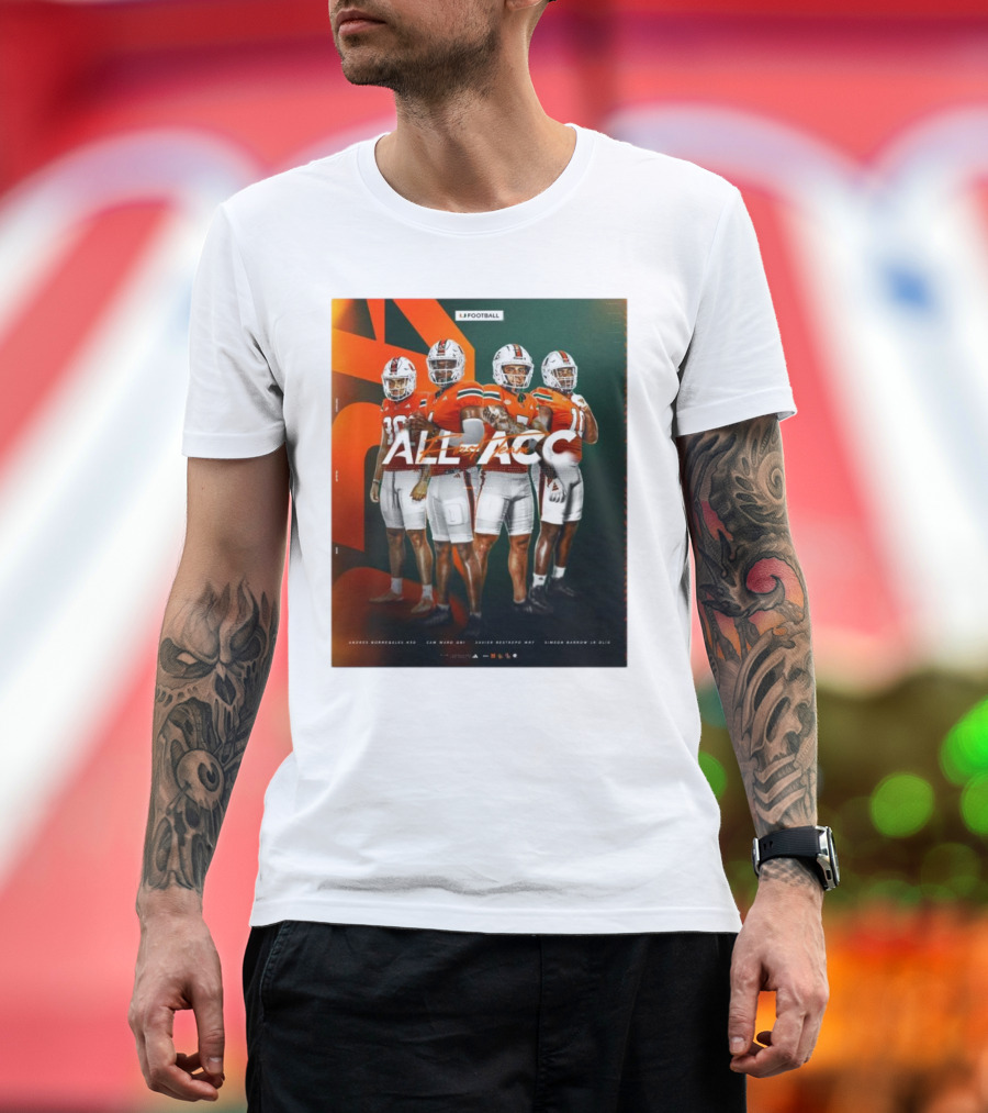 Miami Hurricanes Tyler Van Dyke, Kamren Kinchens, Xavier Restrepo, Simeon Harris All-ACC Football Honors T-Shirt