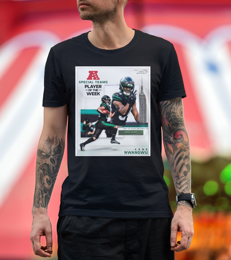 New York Jets Kene Nwangwu AFC Special Teams Player of the Week Week 13 SEA vs NYJ 99-Yd Kick Return TD T-Shirt