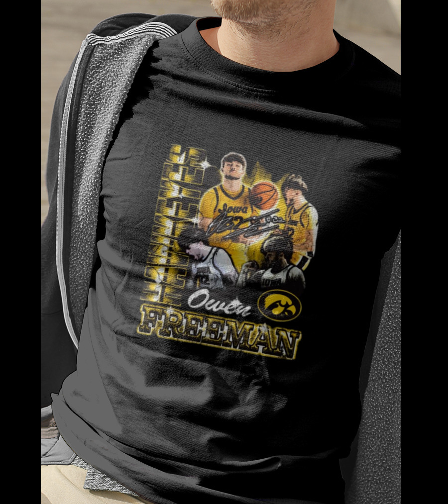 Owen Freeman Iowa Hawkeyes Basketball Retro Signature 90s T-Shirt