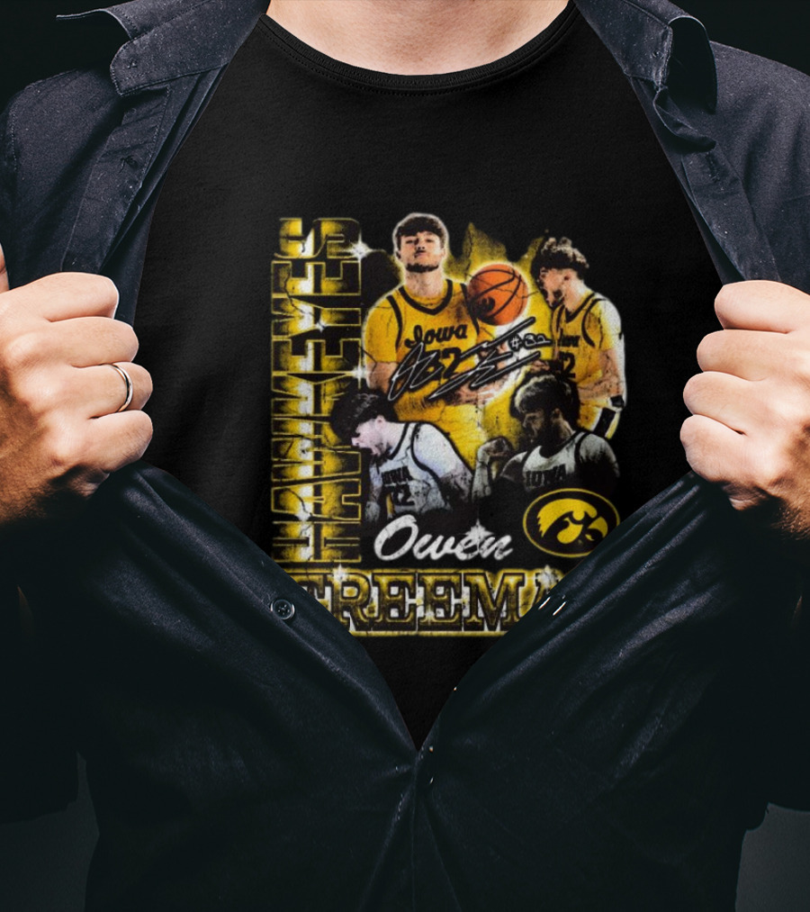 Owen Freeman Iowa Hawkeyes Basketball Retro Signature 90s T-Shirt