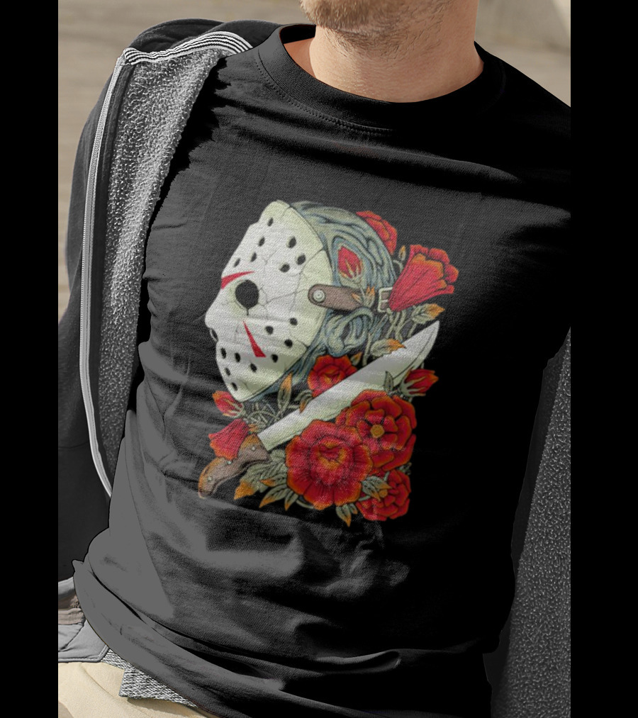 Crystal Lake Counselor Camp Mask Floral Knife T-Shirt