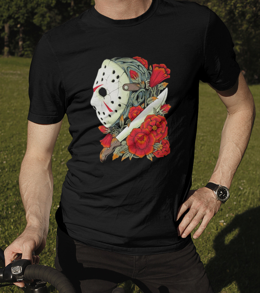 Crystal Lake Counselor Camp Mask Floral Knife T-Shirt