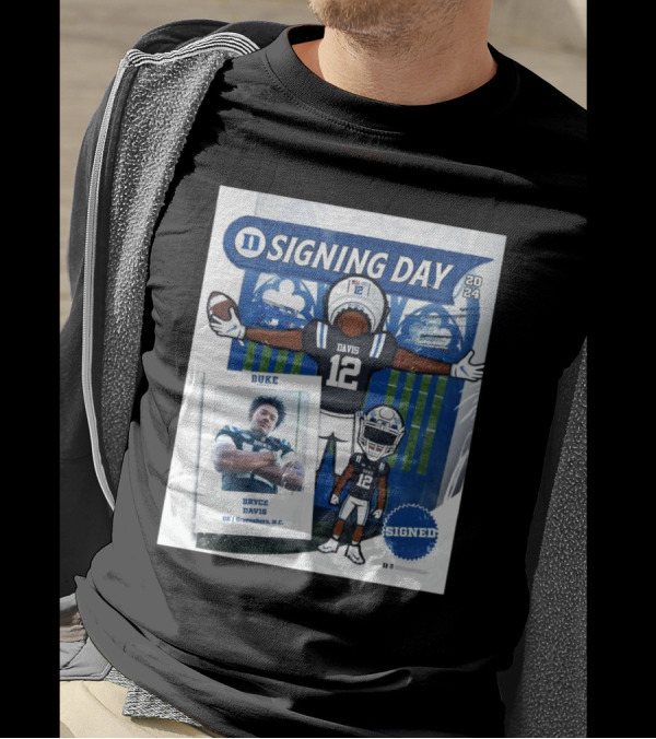 Duke Signing Day 2024 Bryce Davis DE Greensboro NC Signed T-Shirt