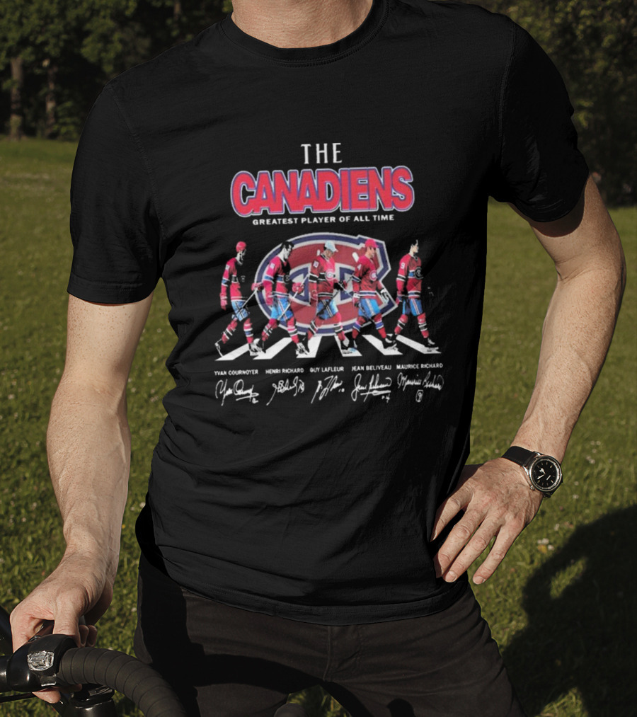 The Canadiens Greatest Player Of All Time Yvan Cournoyer Henri Richard Guy Lafleur Jean Beliveau Maurice Richard Signatures T-Shirt