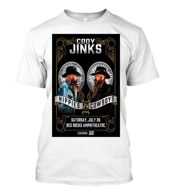 Cody Jinks Hippies And Cowboys Tour Red Rocks Amphitheatre Morrison CO Saturday July 26 2025 T-Shirt