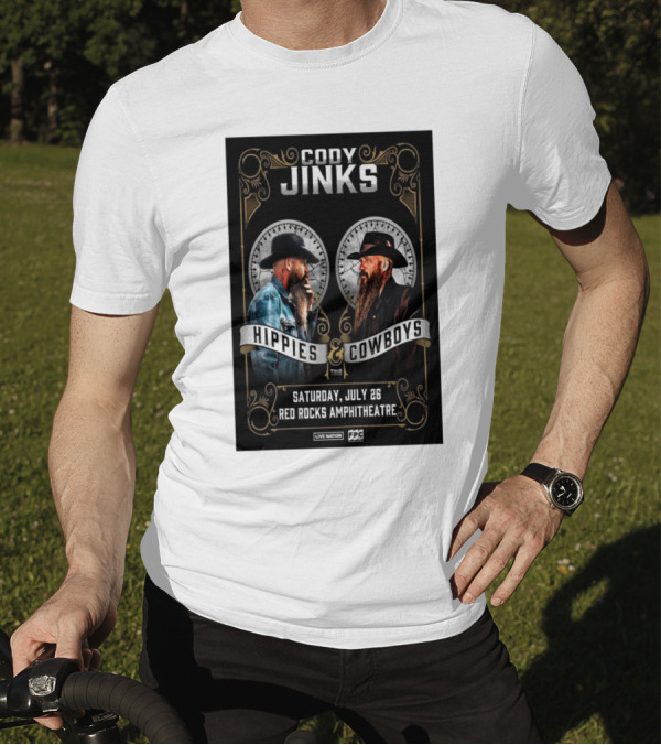 Cody Jinks Hippies And Cowboys Tour Red Rocks Amphitheatre Morrison CO Saturday July 26 2025 T-Shirt