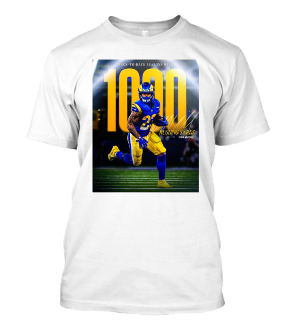 Los Angeles Rams Kyren Williams 1000 Rushing Yards Back To Back Seasons T-Shirt