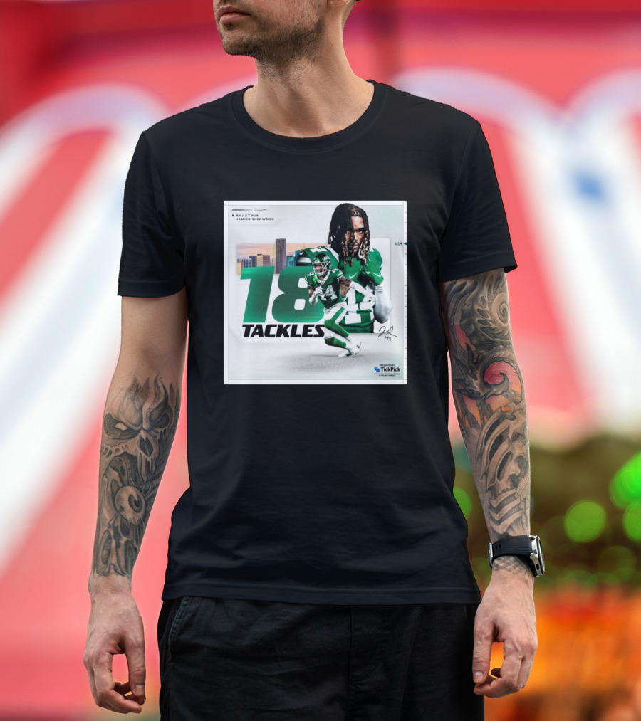 Week 14 New York Jets at Miami Dolphins Jamien Sherwood 18 Tackles Signature Performance T-Shirt
