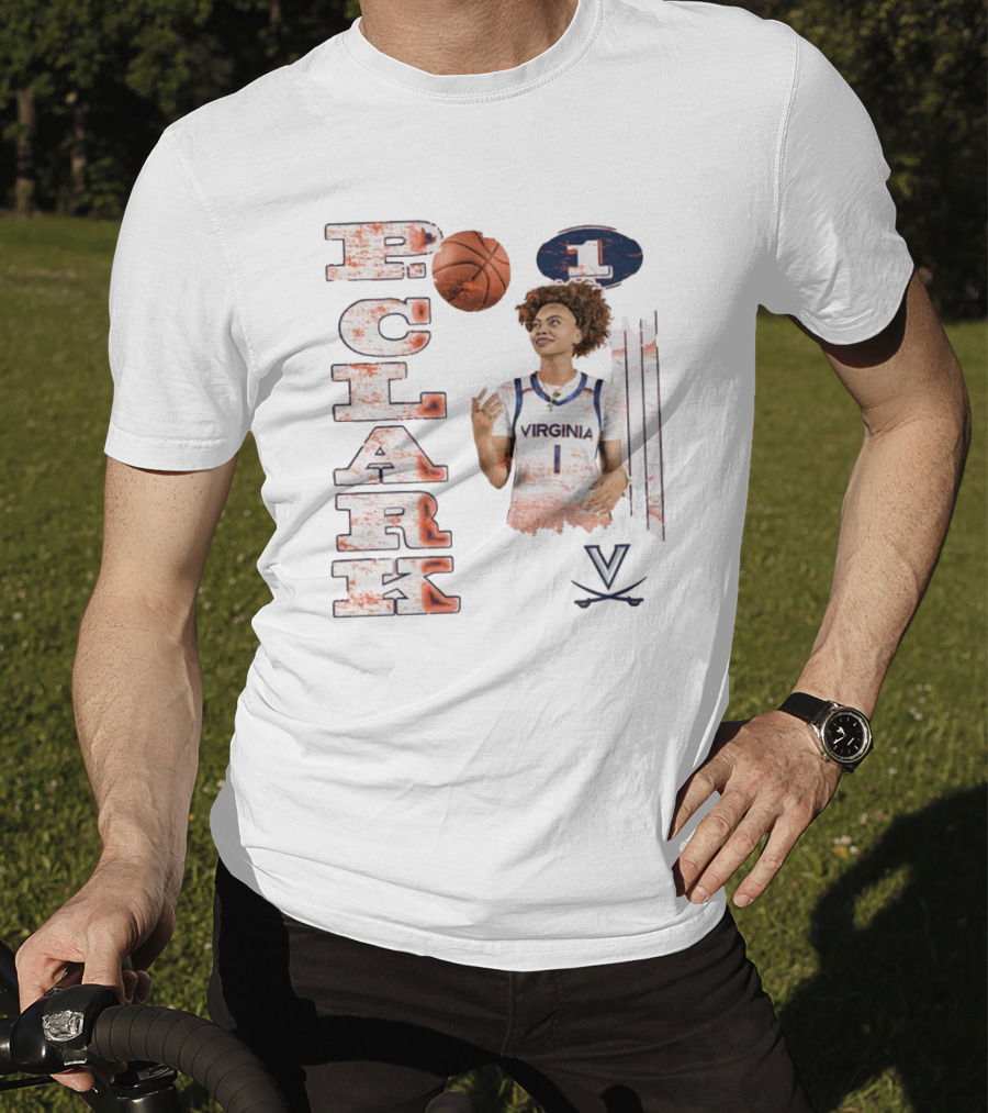Clark Virginia Cavaliers Basketball Number 1 Cartoon With Ball And V T-Shirt