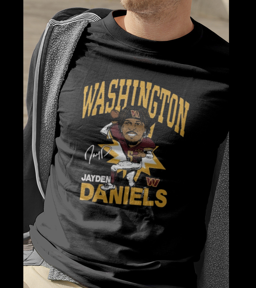 Washington Commanders NFL Jayden Daniels Caricature Player Signature T-Shirt
