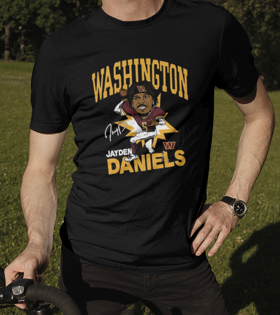 Washington Commanders NFL Jayden Daniels Caricature Player Signature T-Shirt