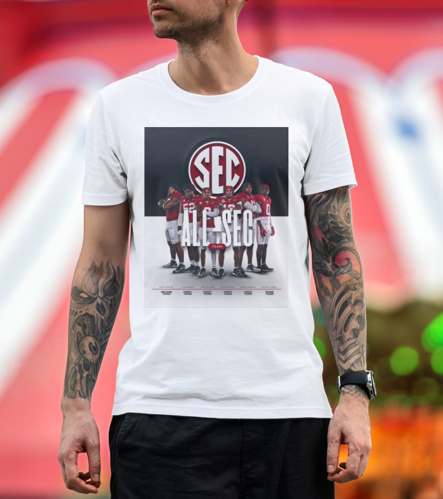 Alabama Crimson Tide SEC All Team Selections Proctor Booker Williams Moore Campbell Lawson T-Shirt