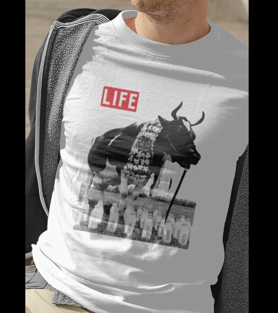 Life Magazine Cow With Milk Bottles And Floral Garland T-Shirt
