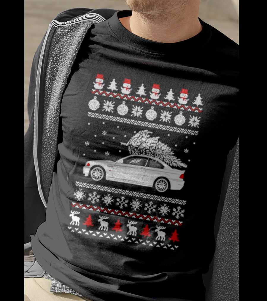 Snowmen Christmas Trees Snowflakes Reindeer BMW E30 Ugly Christmas T-Shirt
