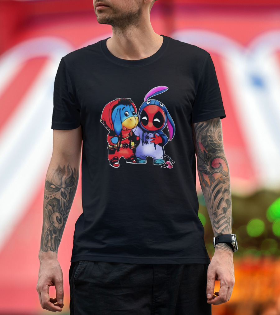 Baby Donkey and Deadpool in Cosplay Onesies with Bunny Ears and Red T-Shirt