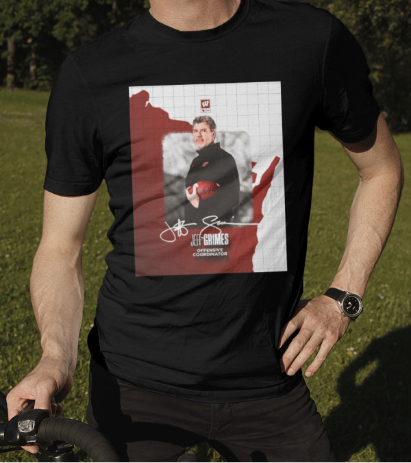 Wisconsin Badgers Football Jeff Grimes Offensive Coordinator Signature W Logo Map Background T-Shirt