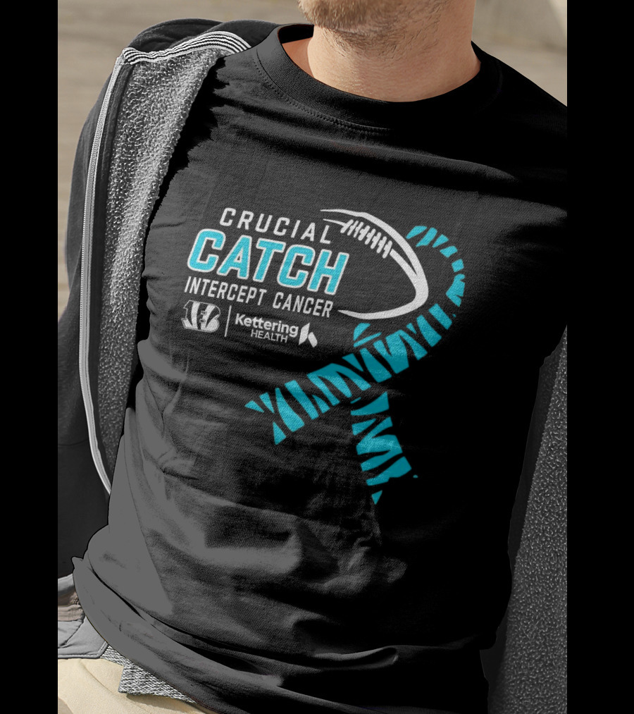 Crucial Catch Intercept Cancer Cincinnati Bengals Kettering Health Cyan T-Shirt