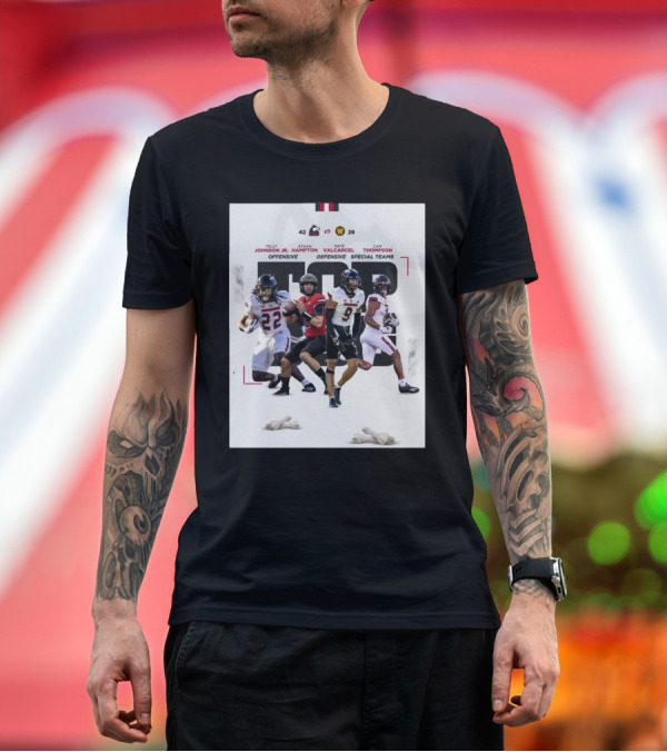 Premium T-Shirt: Northern Illinois Huskies vs Western Michigan Broncos 42-28 Telly Johnson Jr Ethan Hampton Nate Valcarcel Cam Thompson Offensive Defensive Special Tea Northern Illinois Huskies vs Western Michigan Broncos 42-28 Telly Johnson Jr Ethan Hampton Nate Valcarcel Cam Thompson Offensive Defensive Special Tea