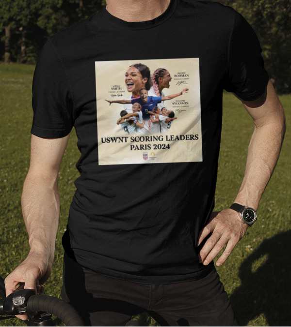 USWNT Scoring Leaders Paris 2024 Sophia Smith Trinity Rodman Mallory Swanson Signatures 7 Goals 3 Assists T-Shirt