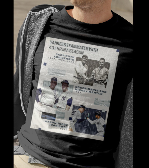 Yankees Teammates 40+ HR Babe Ruth Lou Gehrig Roger Maris Mickey Mantle Aaron Judge Juan Soto T-Shirt