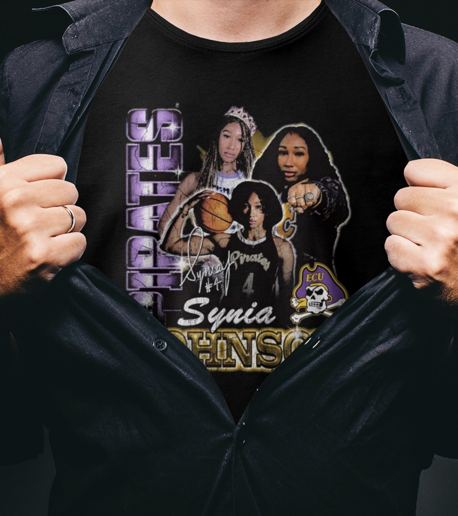 East Carolina Pirates Synia Johnson #4 ECU 90s Style Graphic Signature T-Shirt