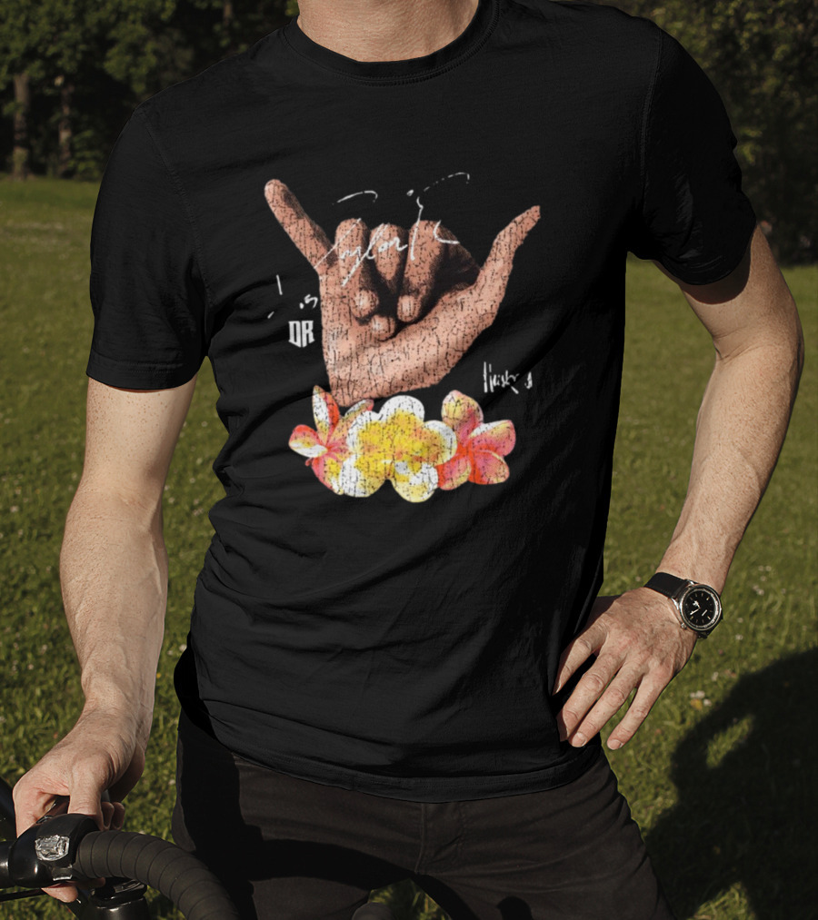 Shaka Hand Huskers Dylan Raiola Signature With Flowers And DR T-Shirt
