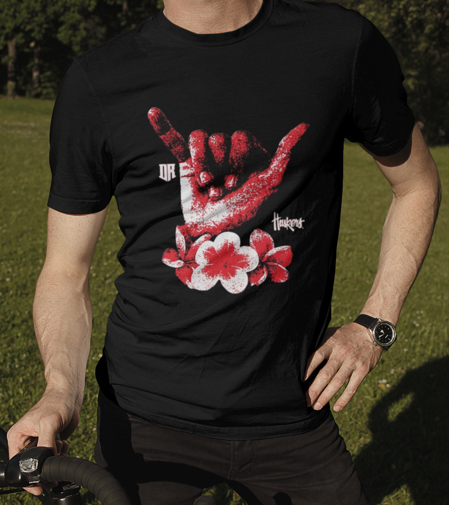 DR Huskers Shaka Hand Red And White Flowers T-Shirt