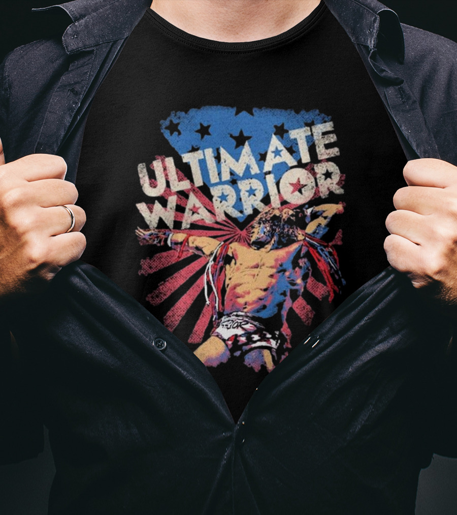 ULTIMATE WARRIOR American Flag Stars Stripes Wrestler T-Shirt