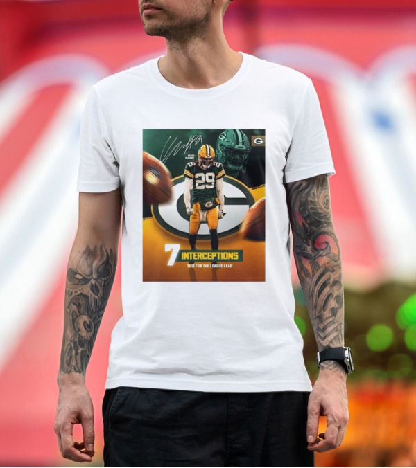 Premium T-Shirt: Xavier McKinney Green Bay Packers NFL 7 Interceptions Tied For The League Lead Signature T-Shirt Xavier McKinney Green Bay Packers NFL 7 Interceptions Tied For The League Lead Signature T-Shirt