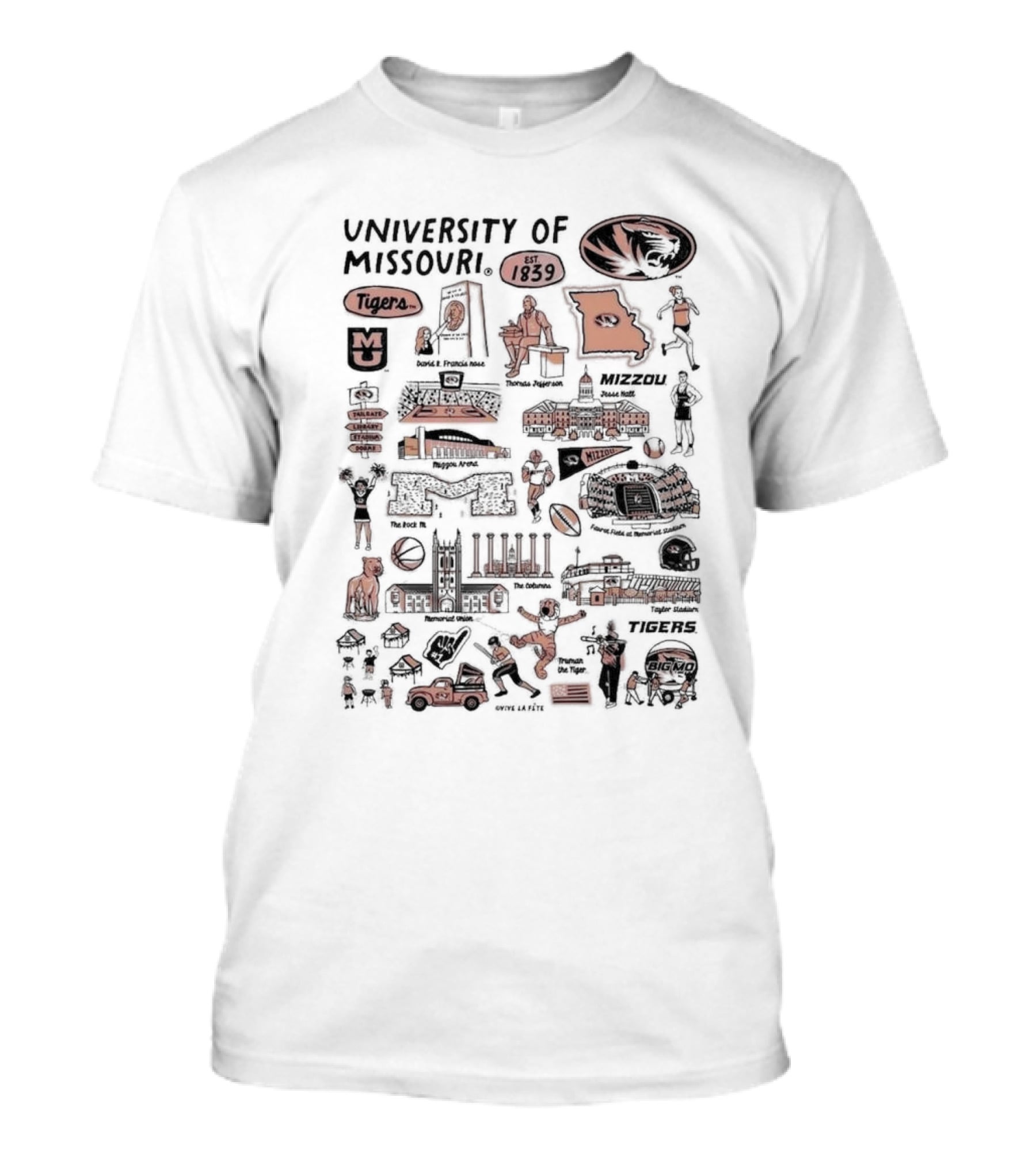 University Of Missouri Tigers Vive La Fete Mizzou Iconic Symbols 1839 T-Shirt