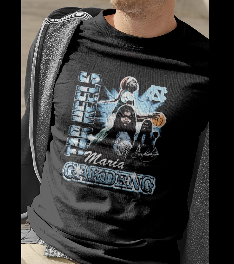 Maria Gakdeng North Carolina Tar Heels 90s Style Visage Basketball T-Shirt