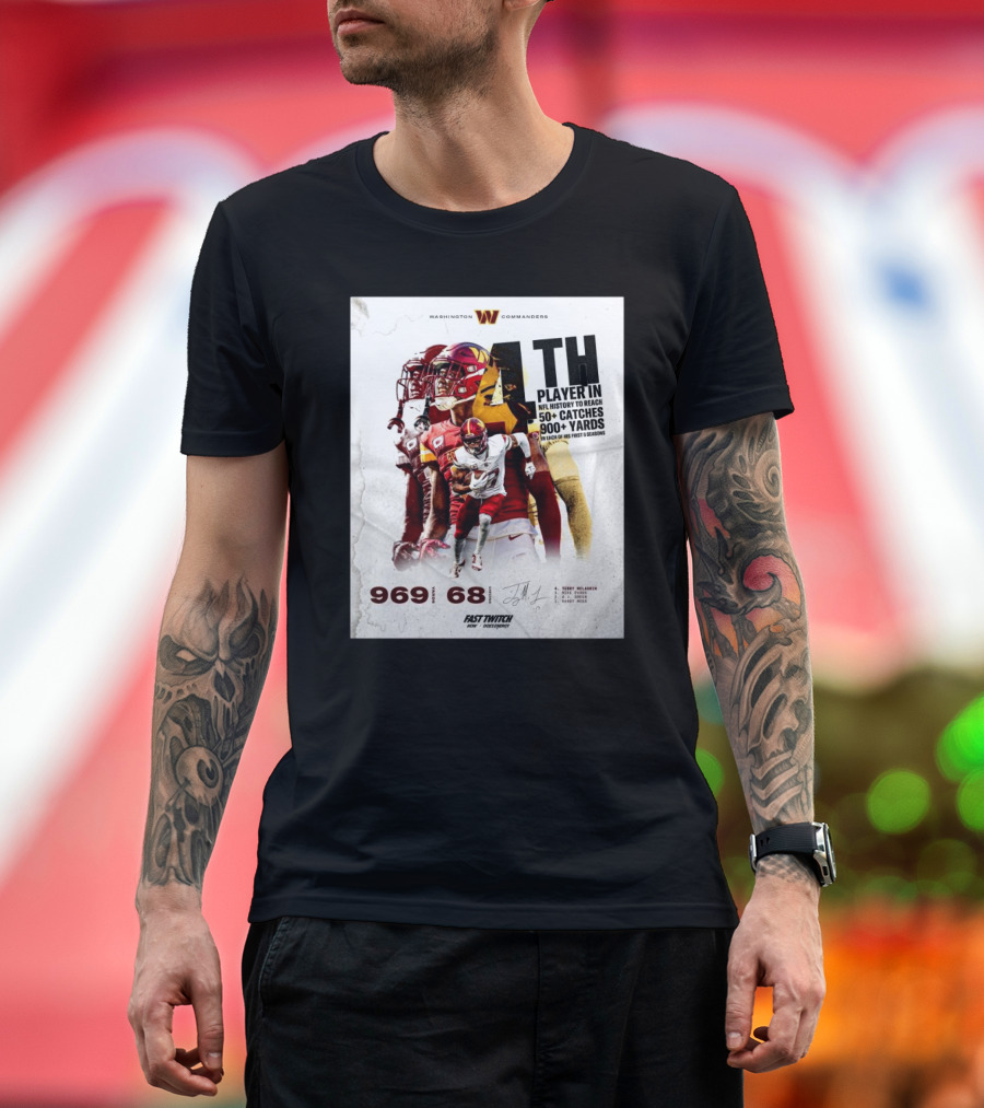 Washington Commanders Terry McLaurin 4Th Player in NFL History 50+ Catches 900+ Yards 969 68 Fast Twitch Signature T-Shirt