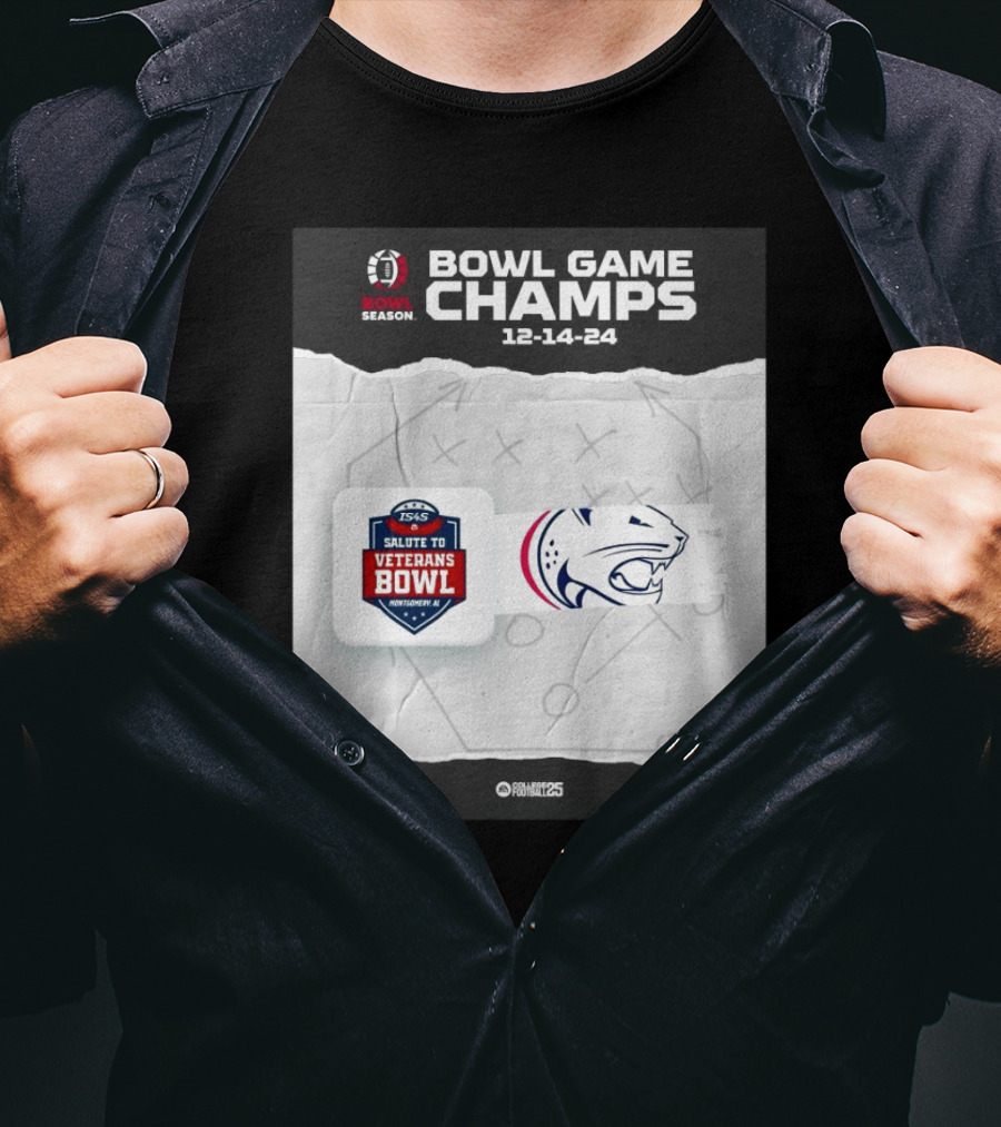 Bowl Game Champs 12-14-24 Salute To Veterans Bowl Season South Alabama Jaguars T-Shirt