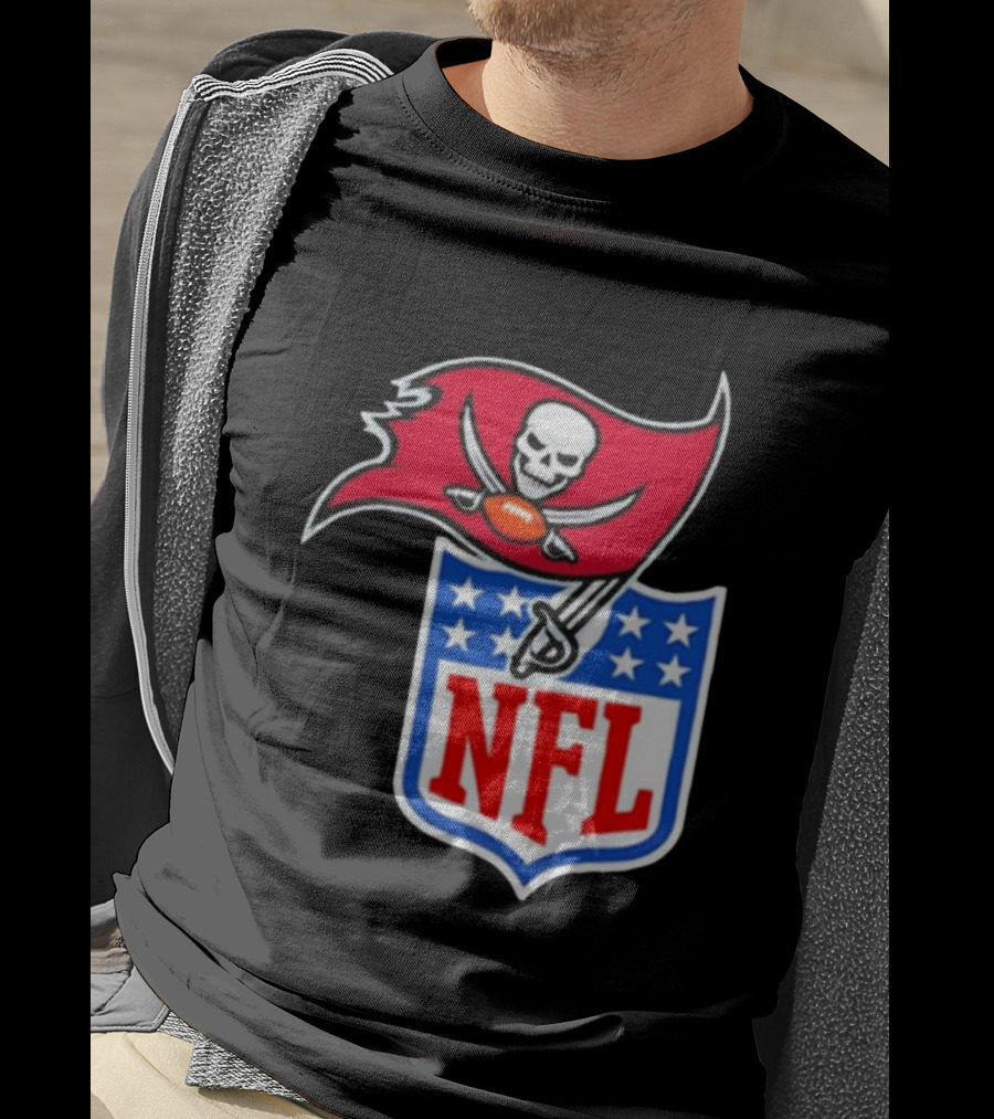 Tampa Bay Buccaneers NFL Collaboration Logo With Pirate Flag And Shield T-Shirt