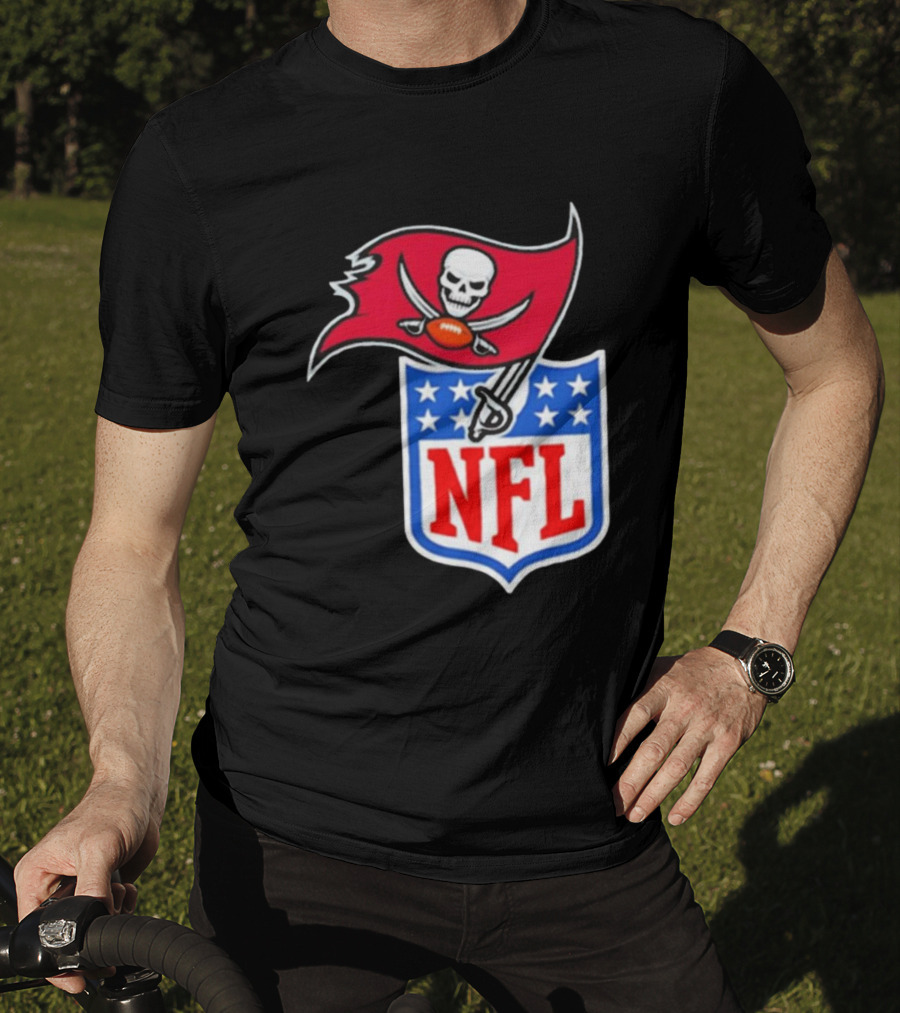 Tampa Bay Buccaneers NFL Collaboration Logo With Pirate Flag And Shield T-Shirt