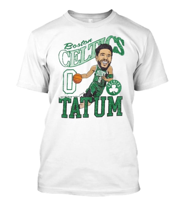 Boston Celtics Jayson Tatum Caricature Player New Era Green Basketball 0 Celtics Shamrock T-Shirt