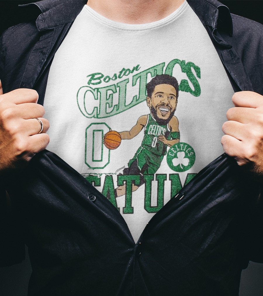 Boston Celtics Jayson Tatum Caricature Player New Era Green Basketball 0 Celtics Shamrock T-Shirt