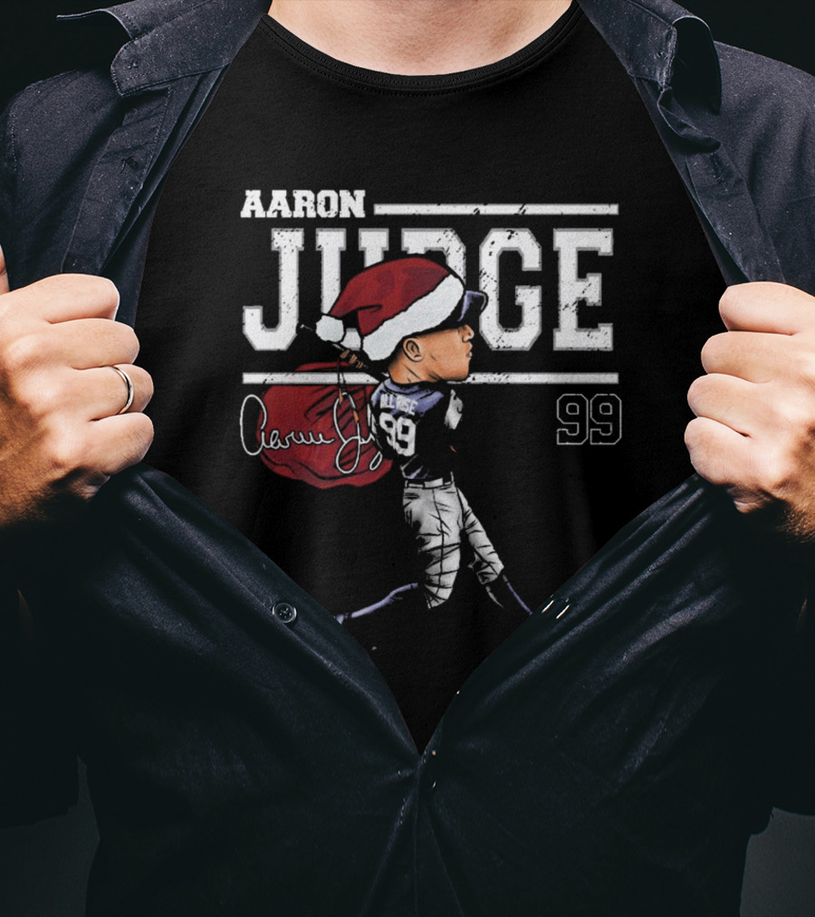 Aaron Judge New York Yankees MLB Christmas Santa Hat Signature Cartoon 99 500 Level T-Shirt