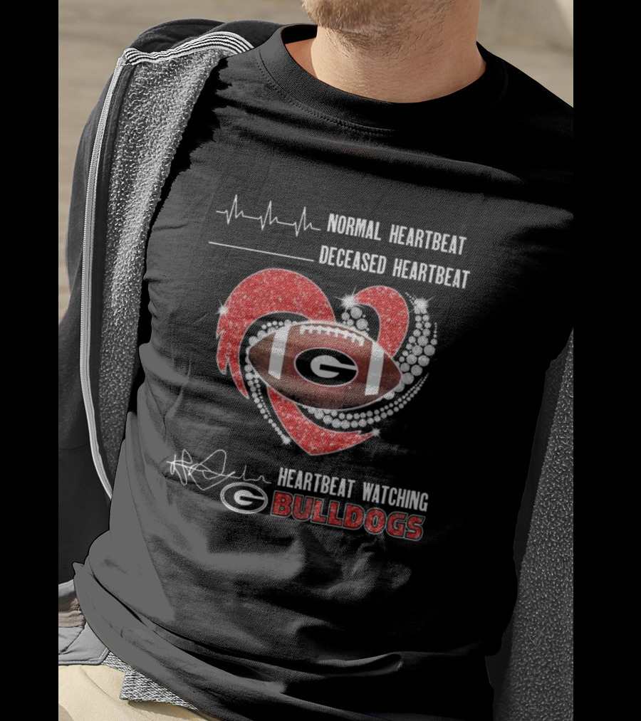 Heartbeat Watching Georgia Bulldogs Football Sparkling Diamond Heart T-Shirt