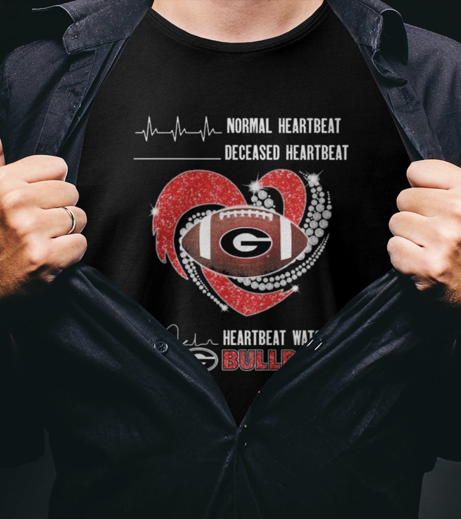 Heartbeat Watching Georgia Bulldogs Football Sparkling Diamond Heart T-Shirt