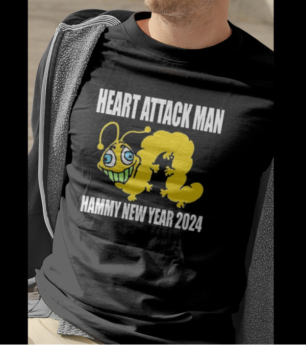 Heart Attack Man Hammy New Year 2024 Yellow Caterpillar Character T-Shirt