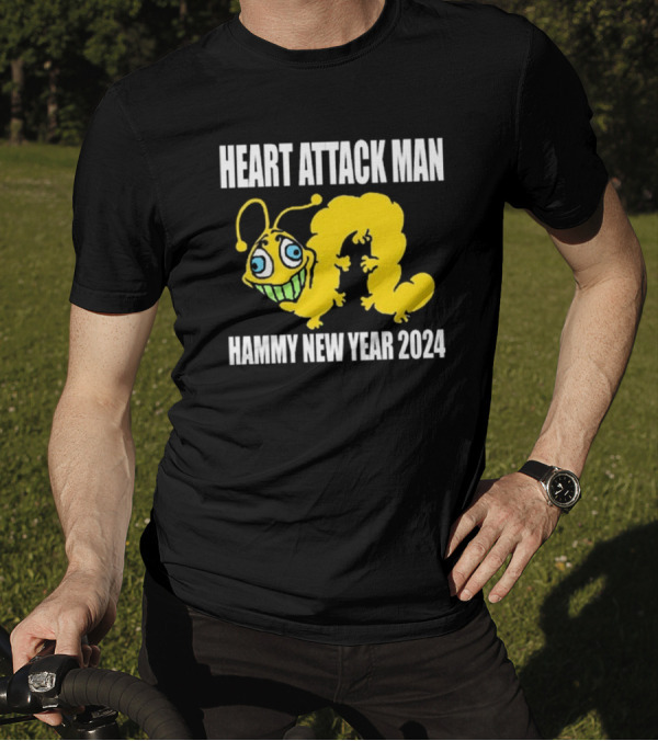 Heart Attack Man Hammy New Year 2024 Yellow Caterpillar Character T-Shirt