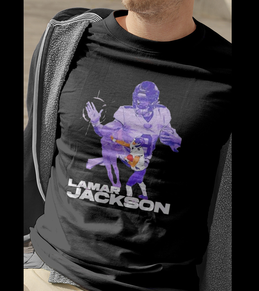 Lamar Jackson Baltimore Ravens NFL Stiff Arm Dynamic Action Play T-Shirt